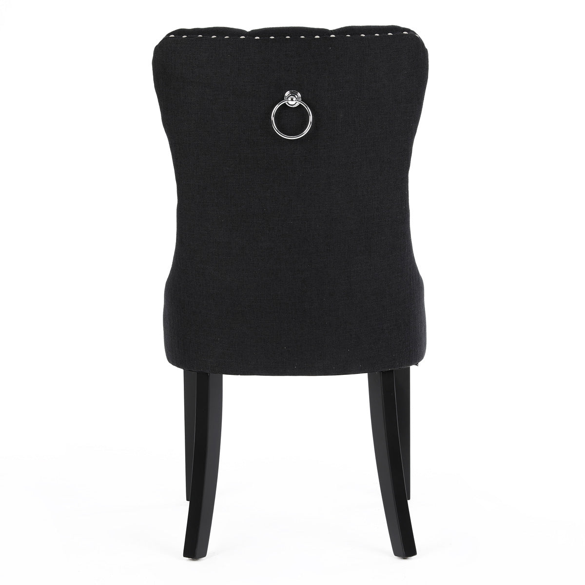 Chanel Scoop Back Dining Chairs with Ring Handle (Set of 2, Black Fabric / Black Legs)