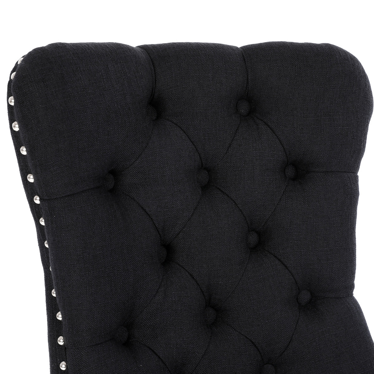 Chanel Scoop Back Dining Chairs with Ring Handle (Set of 2, Black Fabric / Black Legs)