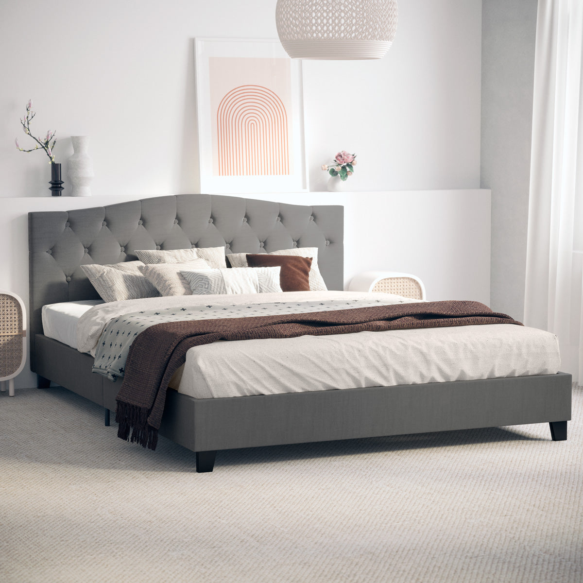 Sonata Fabric Curved Bed Frame (Charcoal)