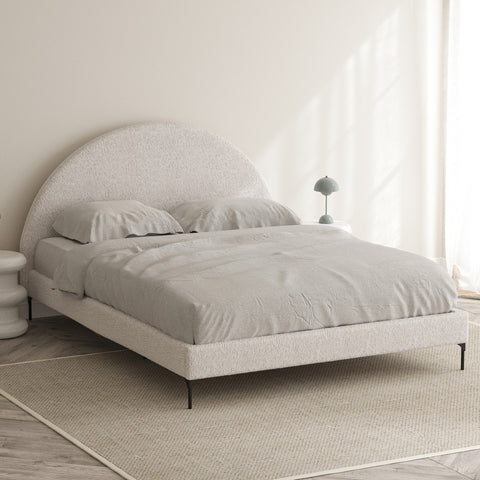 Arch Upholstered Bed Frame (Ivory White Boucle Fabric)