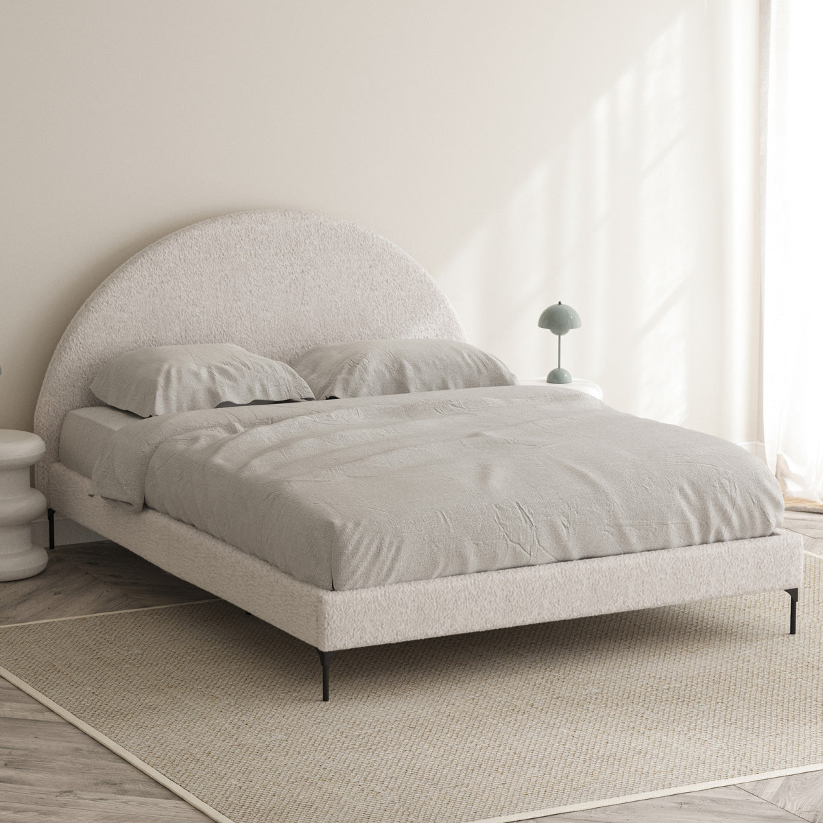 Arch Upholstered Bed Frame (Ivory White Boucle Fabric)