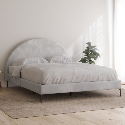 Arch Upholstered Bed Frame (Taupe Velvet Fabric)