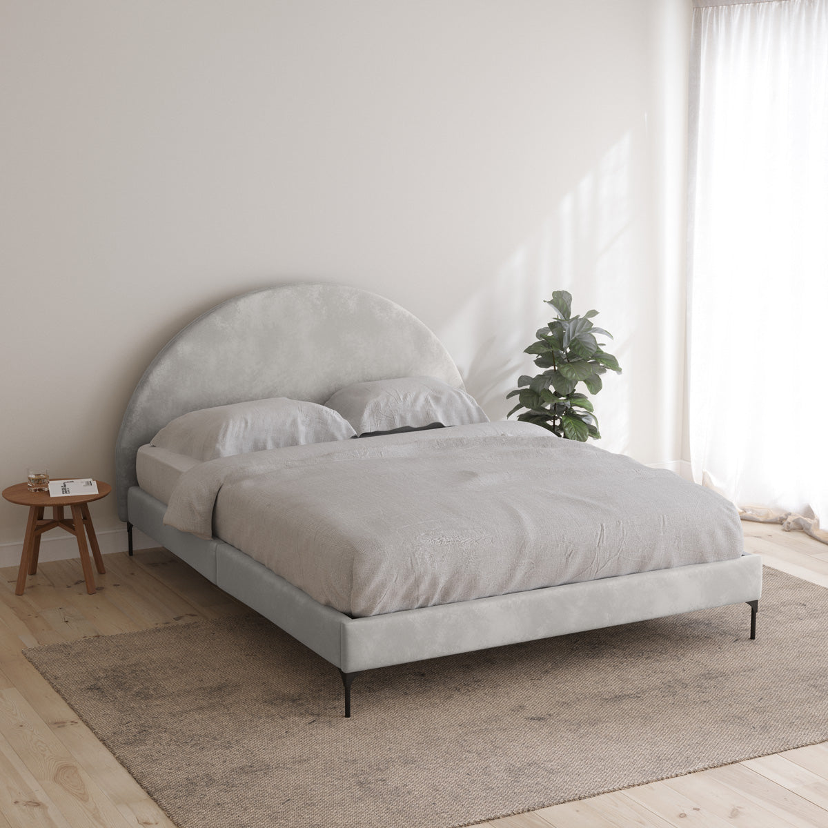 Arch Upholstered Bed Frame (Taupe White Velvet Fabric)