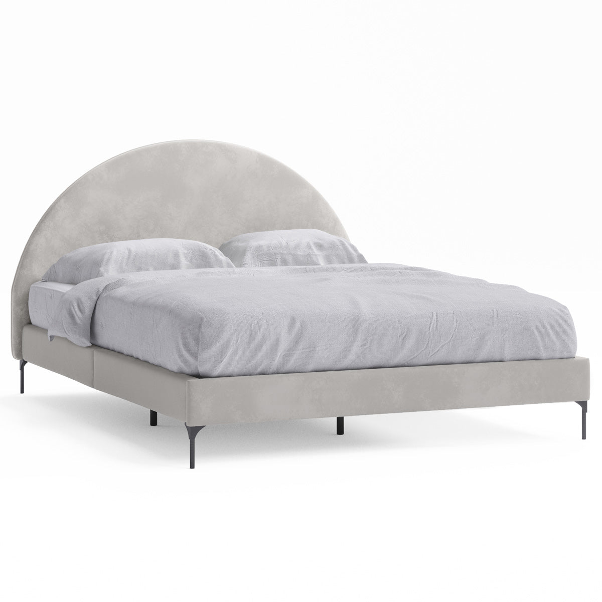 Arch Upholstered Bed Frame (Taupe White Velvet Fabric)