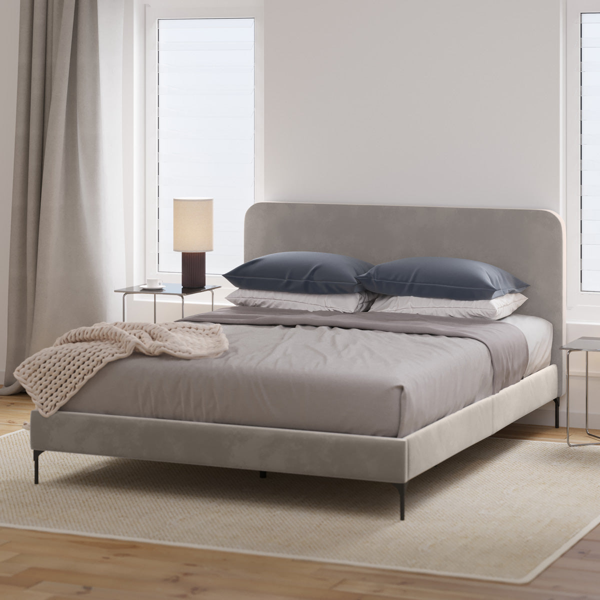 Soho Fabric Bed Frame (Taupe White Velvet)