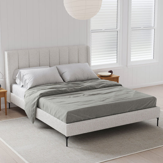 Brooklyn Wing Bed Frame (Ivory White Boucle Fabric)