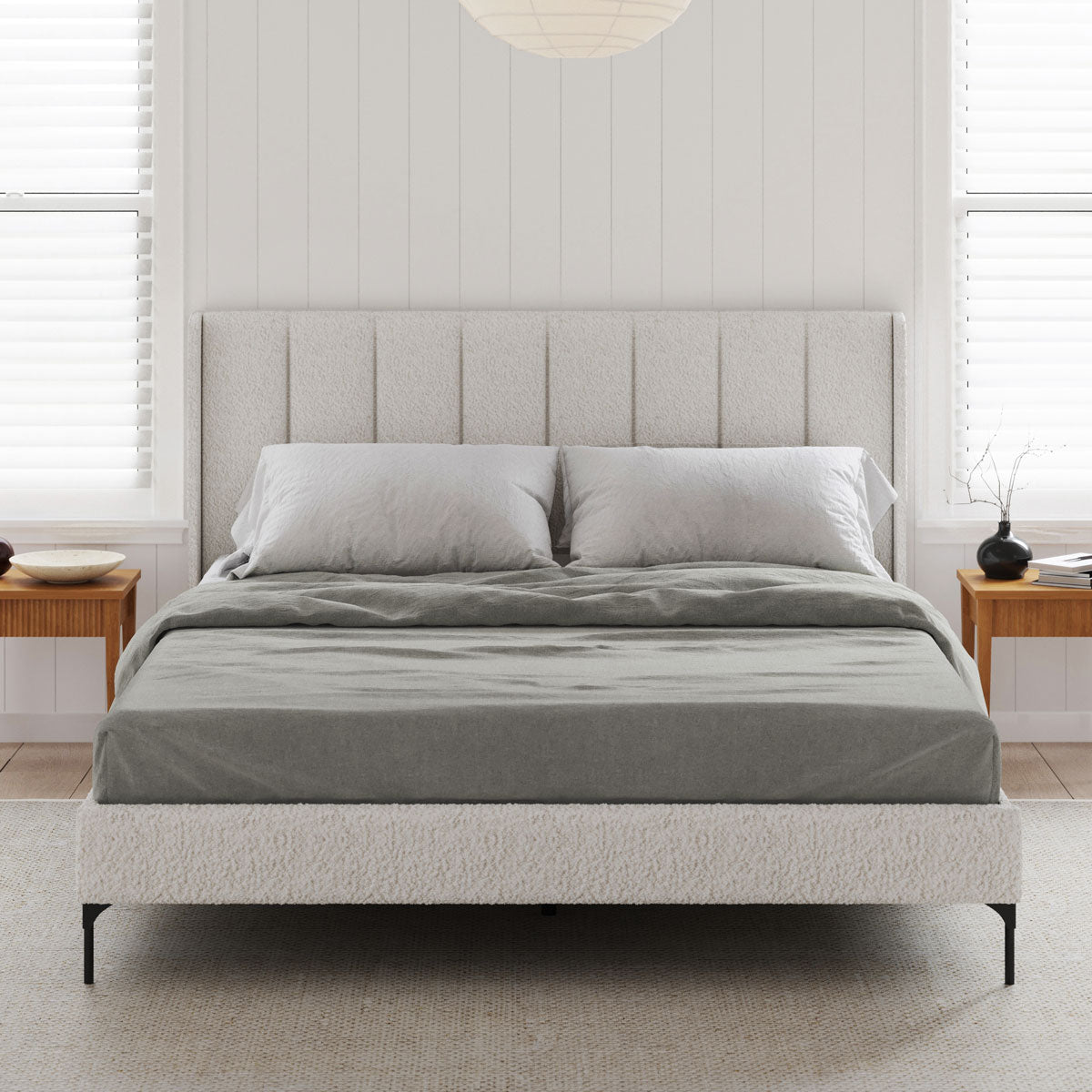 Brooklyn Wing Bed Frame (Ivory White Boucle Fabric)