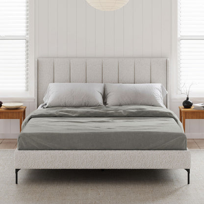 Brooklyn Wing Bed Frame (Ivory White Boucle Fabric)