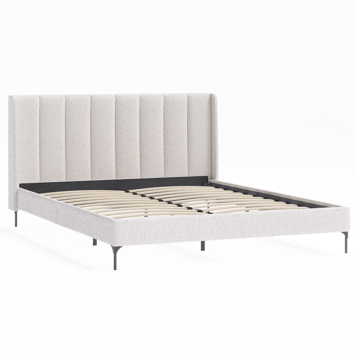 Brooklyn Wing Bed Frame (Ivory White Boucle Fabric)