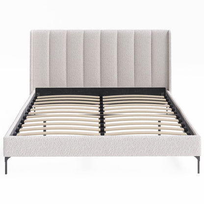 Brooklyn Wing Bed Frame (Ivory White Boucle Fabric)