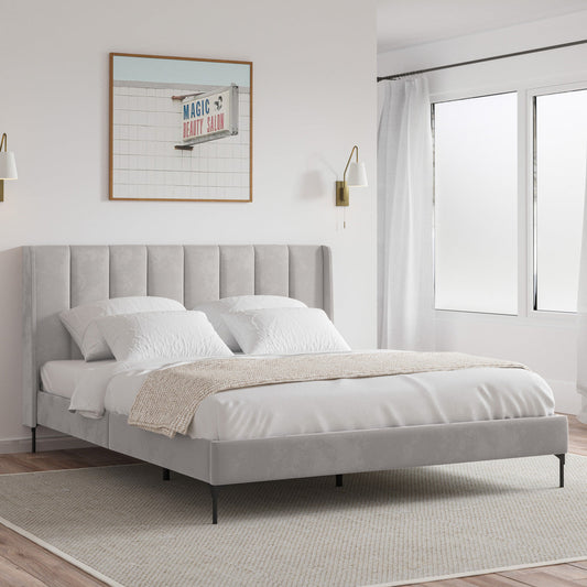 Brooklyn Fabric Wing Bed Frame (Taupe White Velvet)