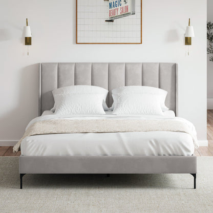 Brooklyn Fabric Wing Bed Frame (Taupe White Velvet)