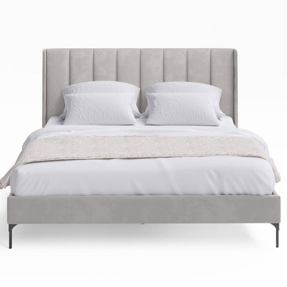 Brooklyn Fabric Wing Bed Frame (Taupe White Velvet)