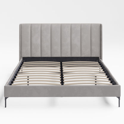 Brooklyn Fabric Wing Bed Frame (Taupe White Velvet)