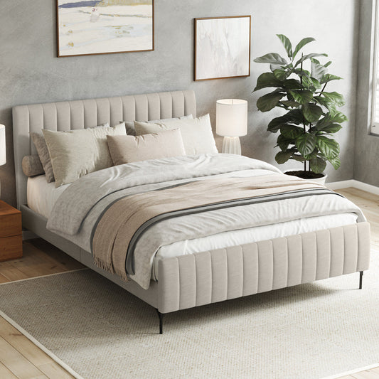 Coco Fabric Upholstered Bed Frame (Natural Beige)