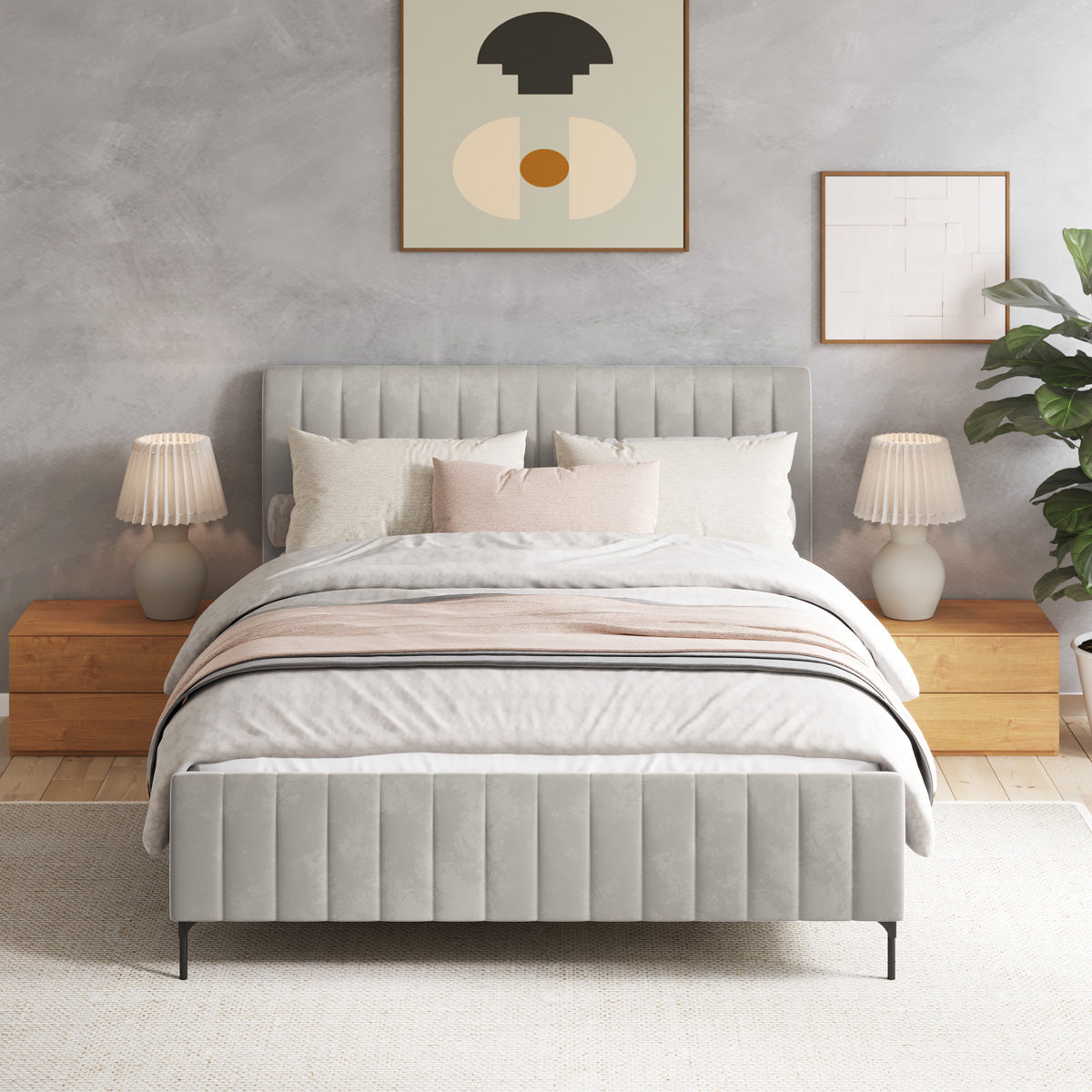 Coco Velvet Fabric Upholstered Bed Frame (Taupe White)