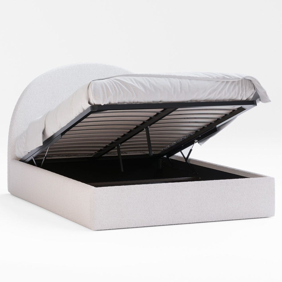 Arch Gas Lift Storage Bed Frame (Ivory White Boucle Fabric) Tommy Swiss — free download