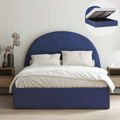 Arch Gas Lift Storage Bed Frame (Navy Blue Velvet)