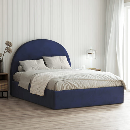 Arch Gas Lift Storage Bed Frame (Navy Blue Velvet)