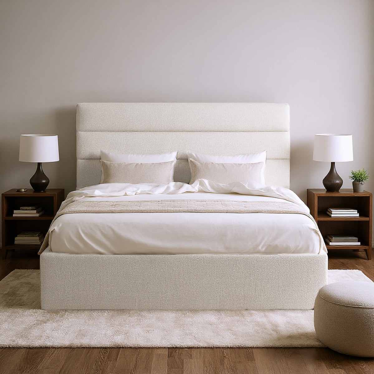 Benny Gas Lift Storage Bed Frame (Ivory White Boucle Fabric)