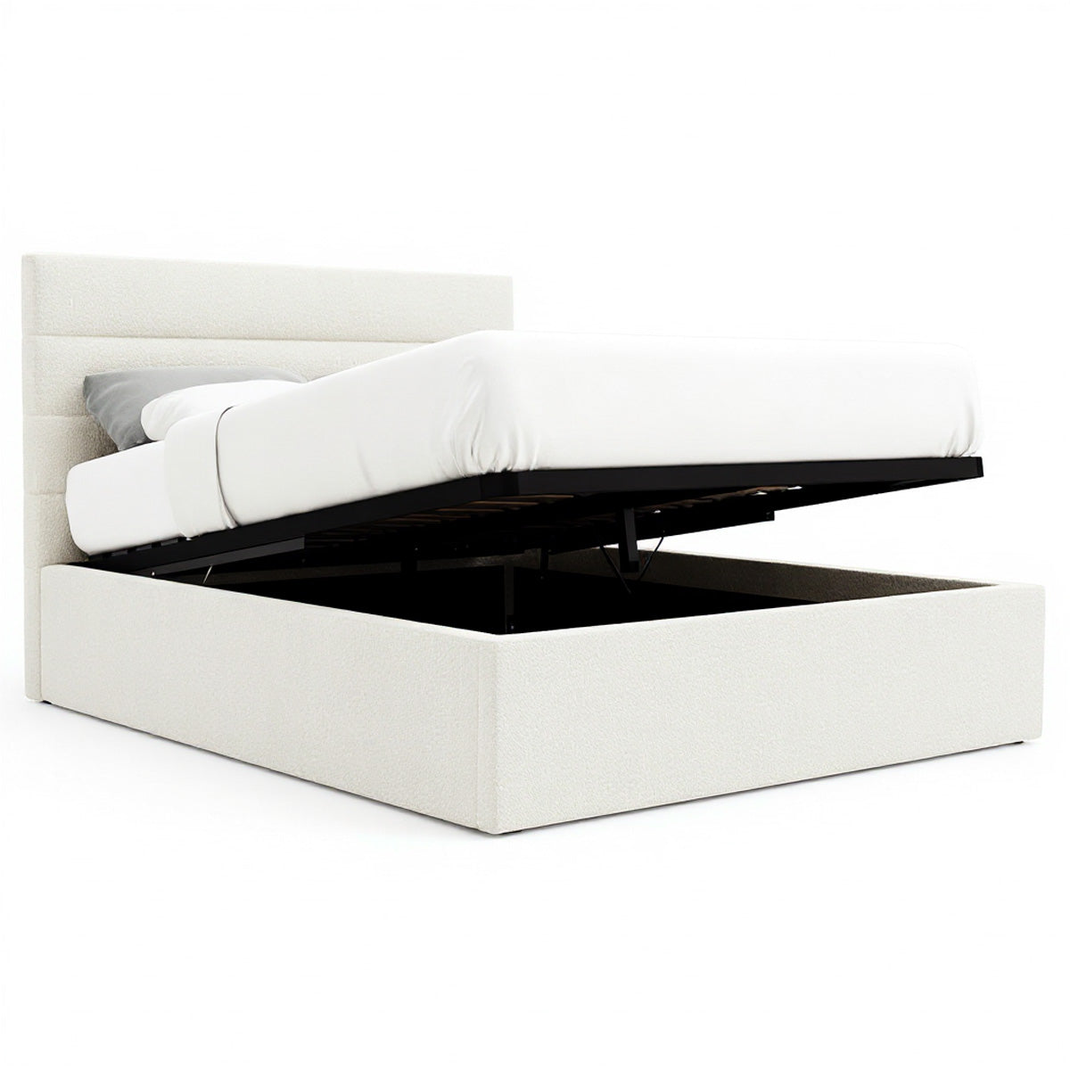 Benny Gas Lift Storage Bed Frame (Ivory White Boucle Fabric)