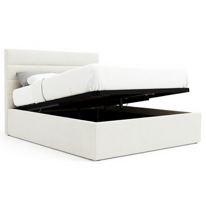 Benny Gas Lift Storage Bed Frame (Ivory White Boucle Fabric)