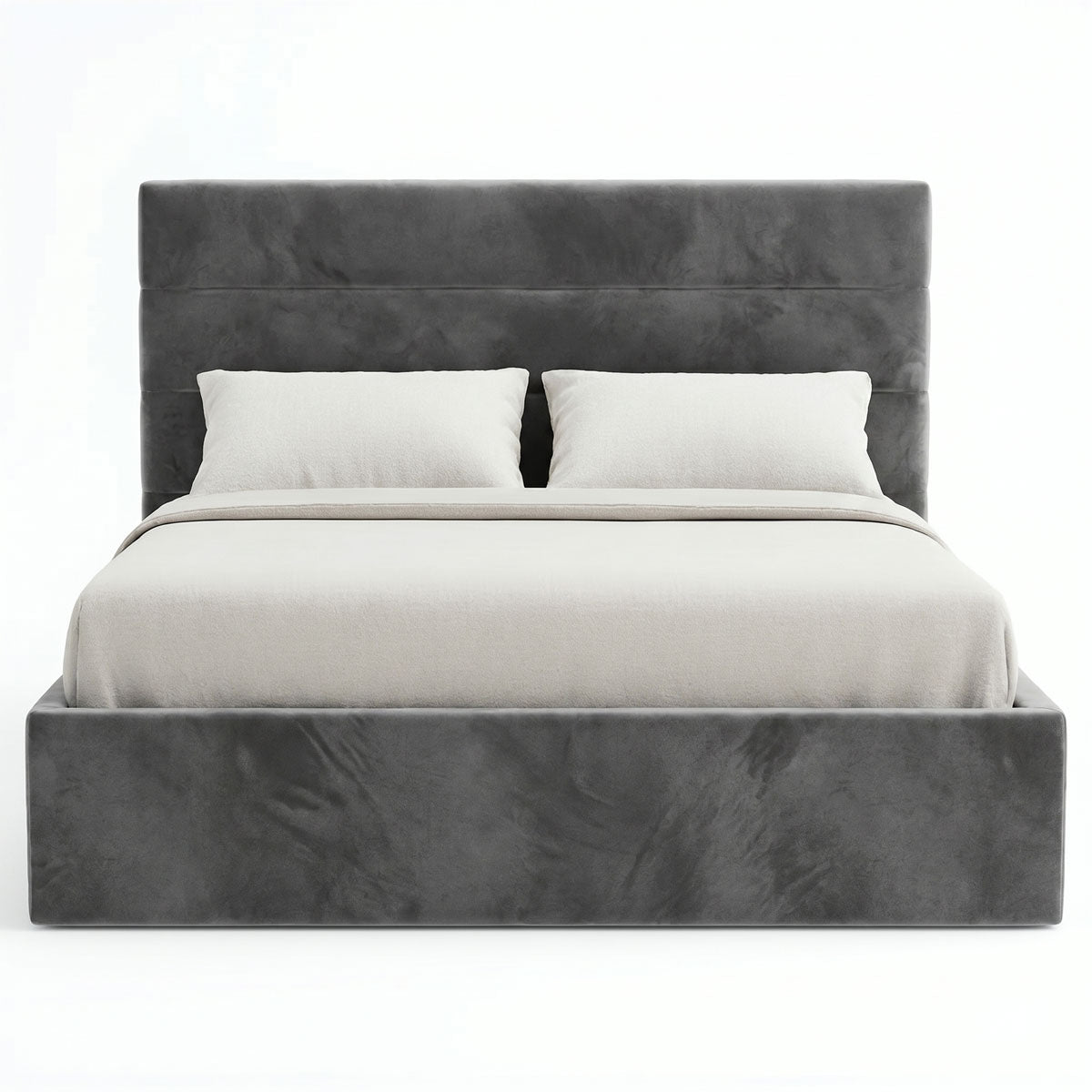 Benny Gas Lift Storage Bed Frame (Fossil Grey Velvet Fabric)