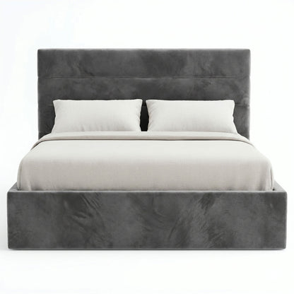 Benny Gas Lift Storage Bed Frame (Fossil Grey Velvet Fabric)