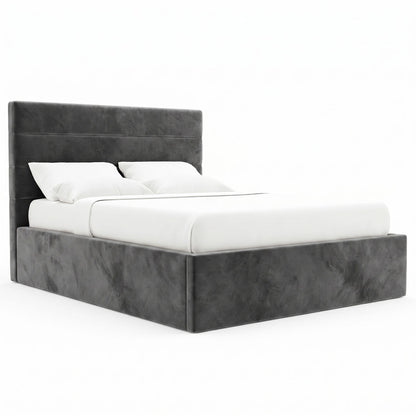 Benny Gas Lift Storage Bed Frame (Fossil Grey Velvet Fabric)