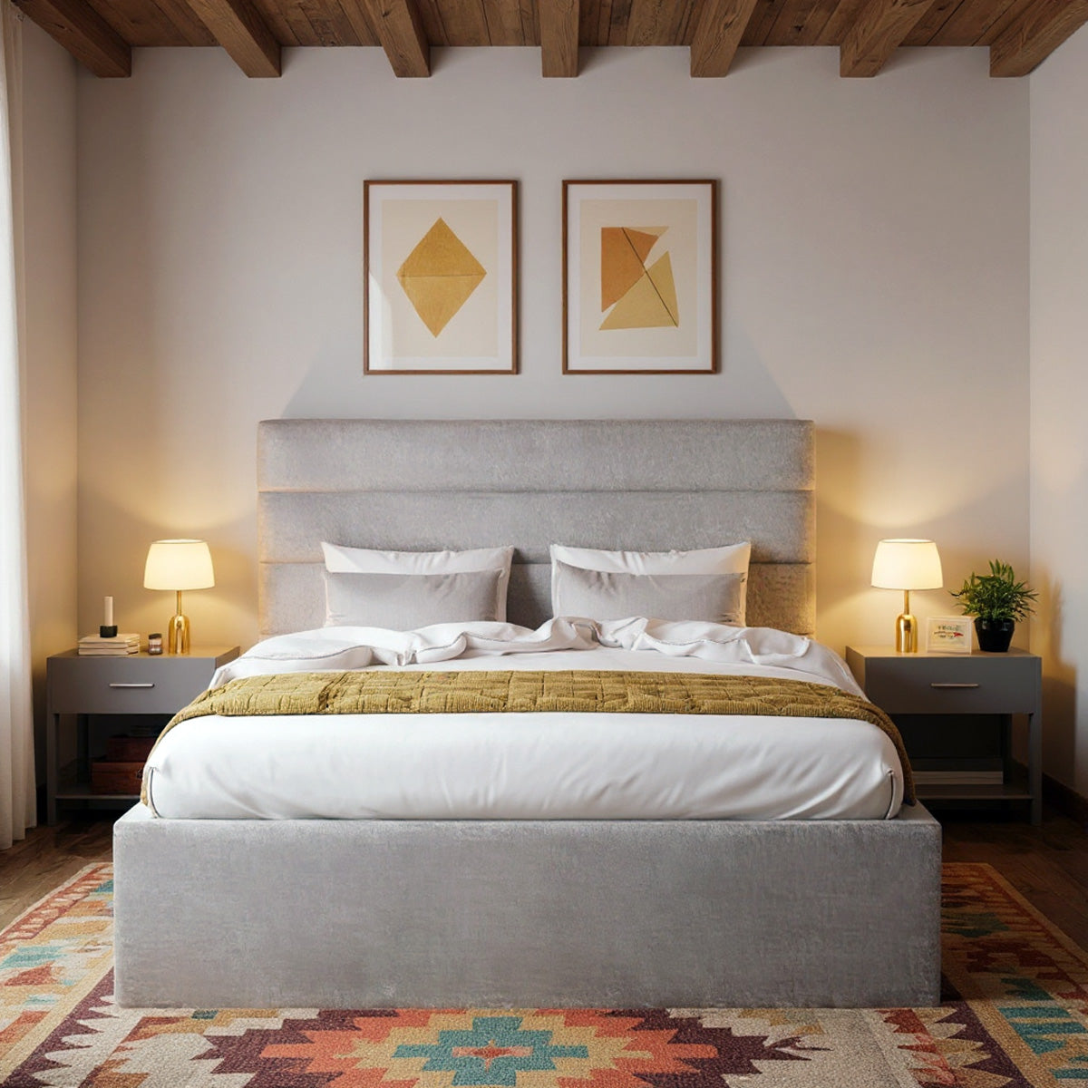 Benny Gas Lift Storage Bed Frame (Taupe Velvet Fabric)