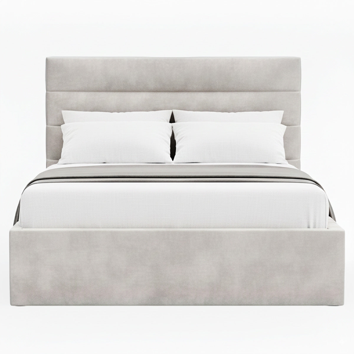Benny Gas Lift Storage Bed Frame (Taupe Velvet Fabric)