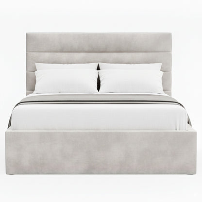 Benny Gas Lift Storage Bed Frame (Taupe Velvet Fabric)
