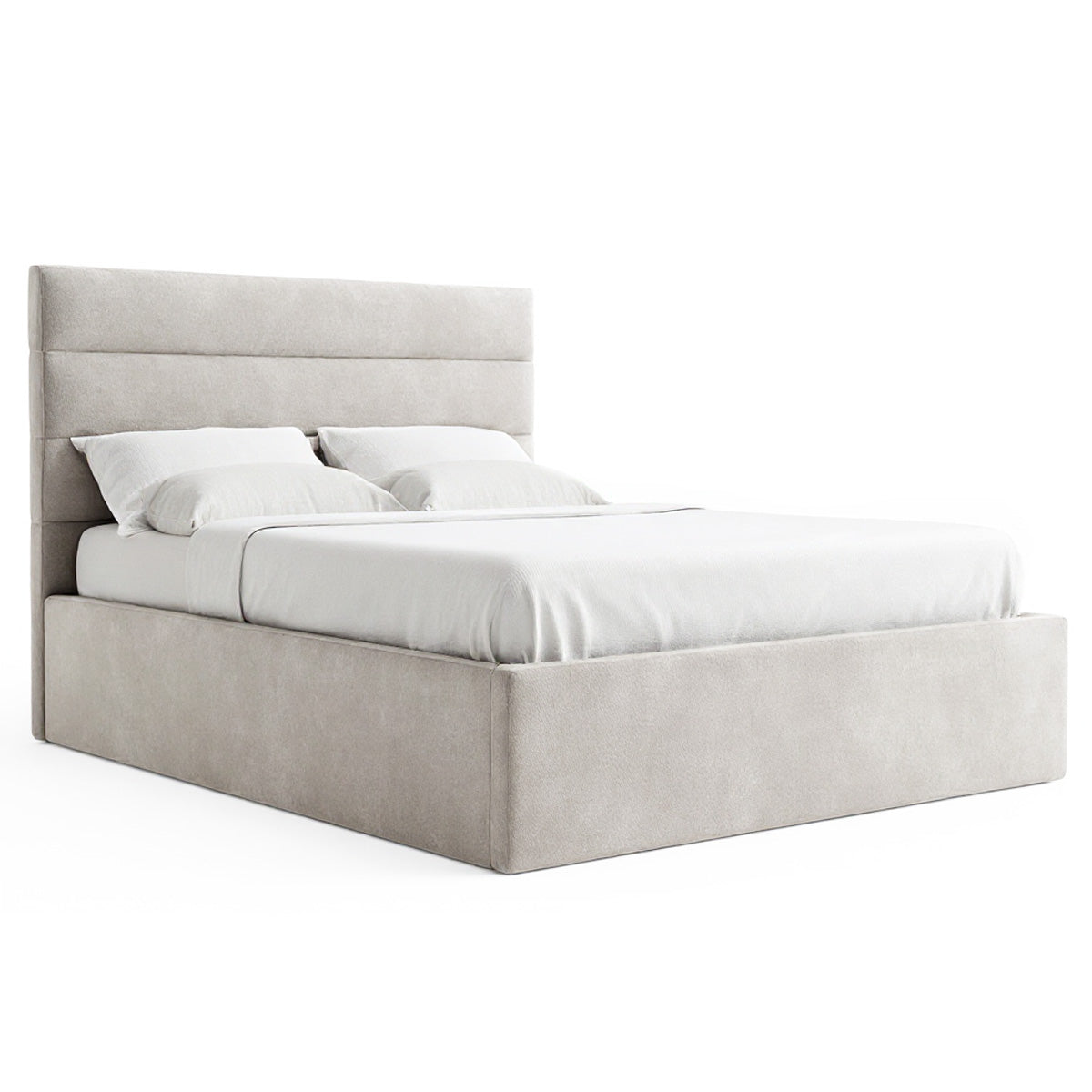 Benny Gas Lift Storage Bed Frame (Taupe Velvet Fabric)