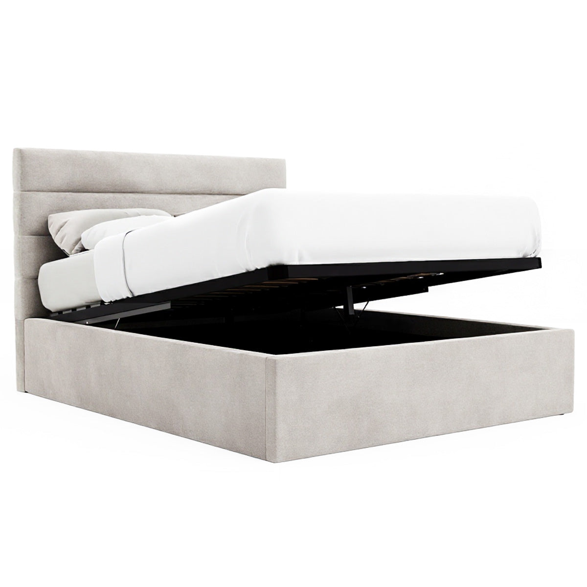 Benny Gas Lift Storage Bed Frame (Taupe Velvet Fabric)
