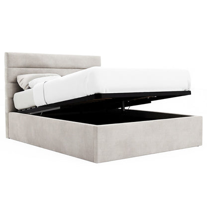 Benny Gas Lift Storage Bed Frame (Taupe Velvet Fabric)