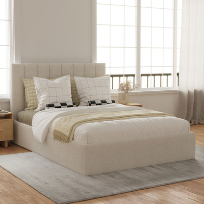 Celine Gas Lift Storage Bed Frame (Ivory White Boucle Fabric)