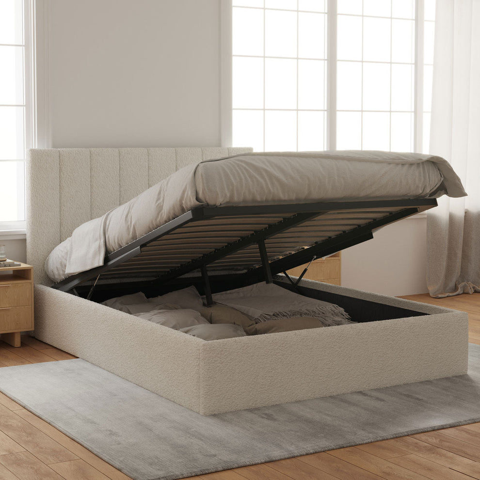 Celine Gas Lift Storage Bed Frame (Ivory White Boucle Fabric) Tommy Swiss — free download