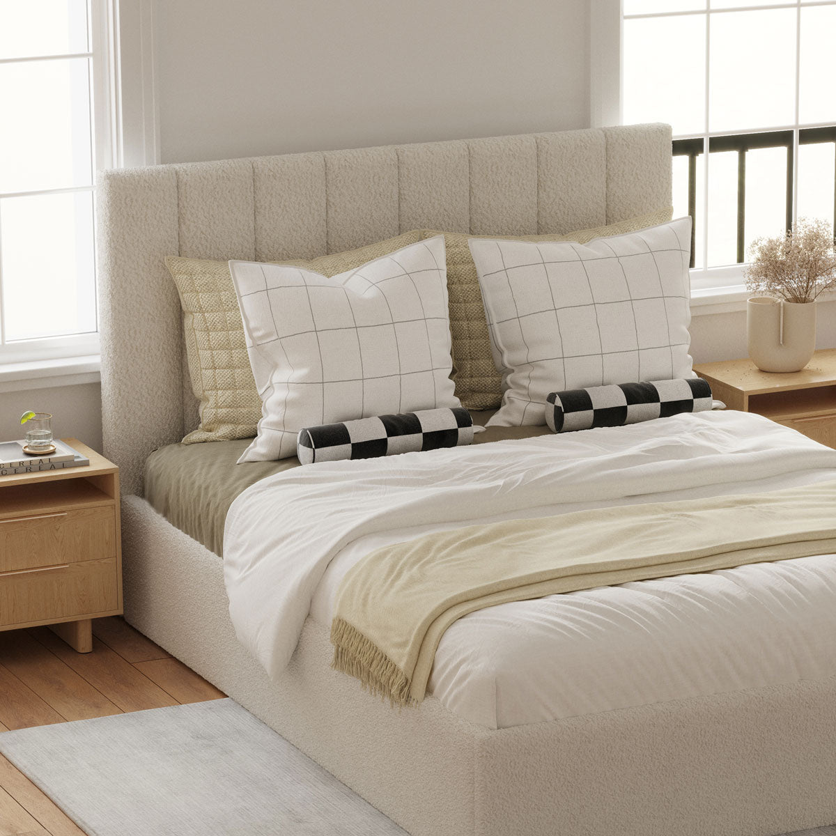 Celine Gas Lift Storage Bed Frame (Ivory White Boucle Fabric)