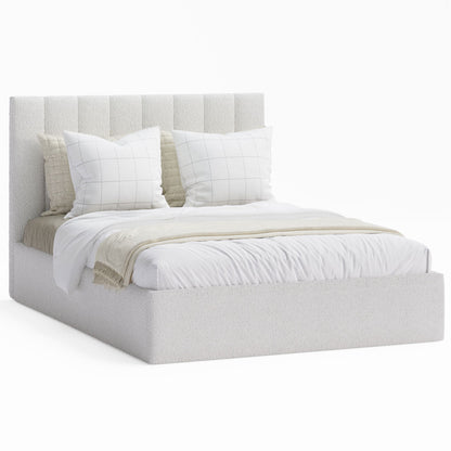 Celine Gas Lift Storage Bed Frame (Ivory White Boucle Fabric)