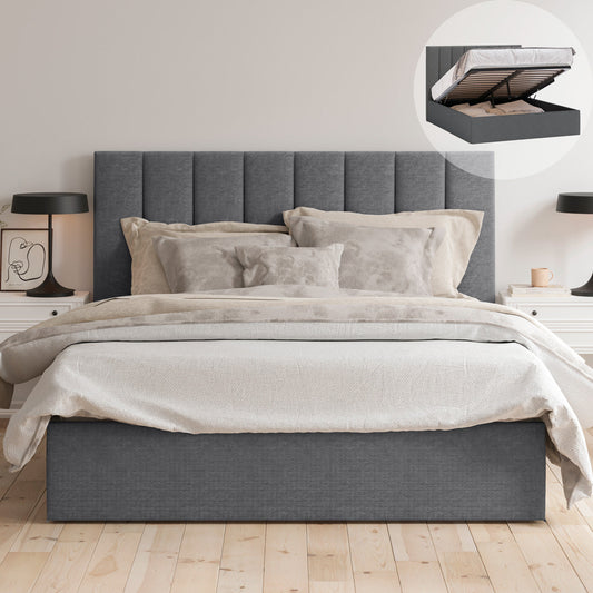 Celine Gas Lift Storage Bed Frame (Charcoal Corduroy Velvet)