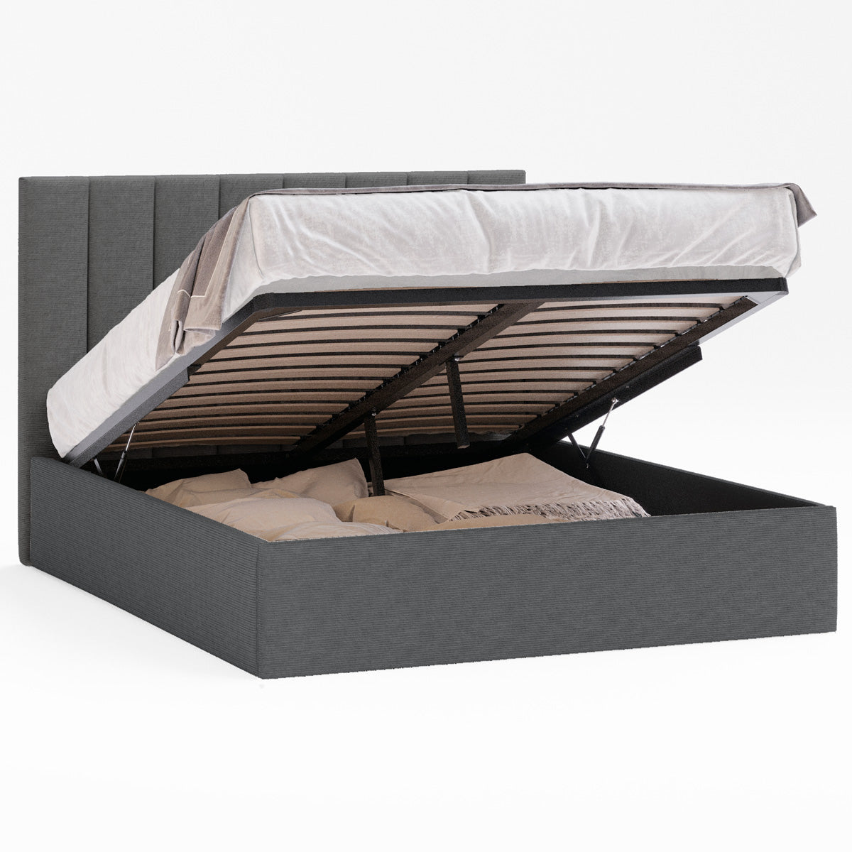 Celine Gas Lift Storage Bed Frame (Charcoal Corduroy Velvet)