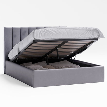 Celine Gas Lift Storage Bed Frame (Fossil Grey Velvet)