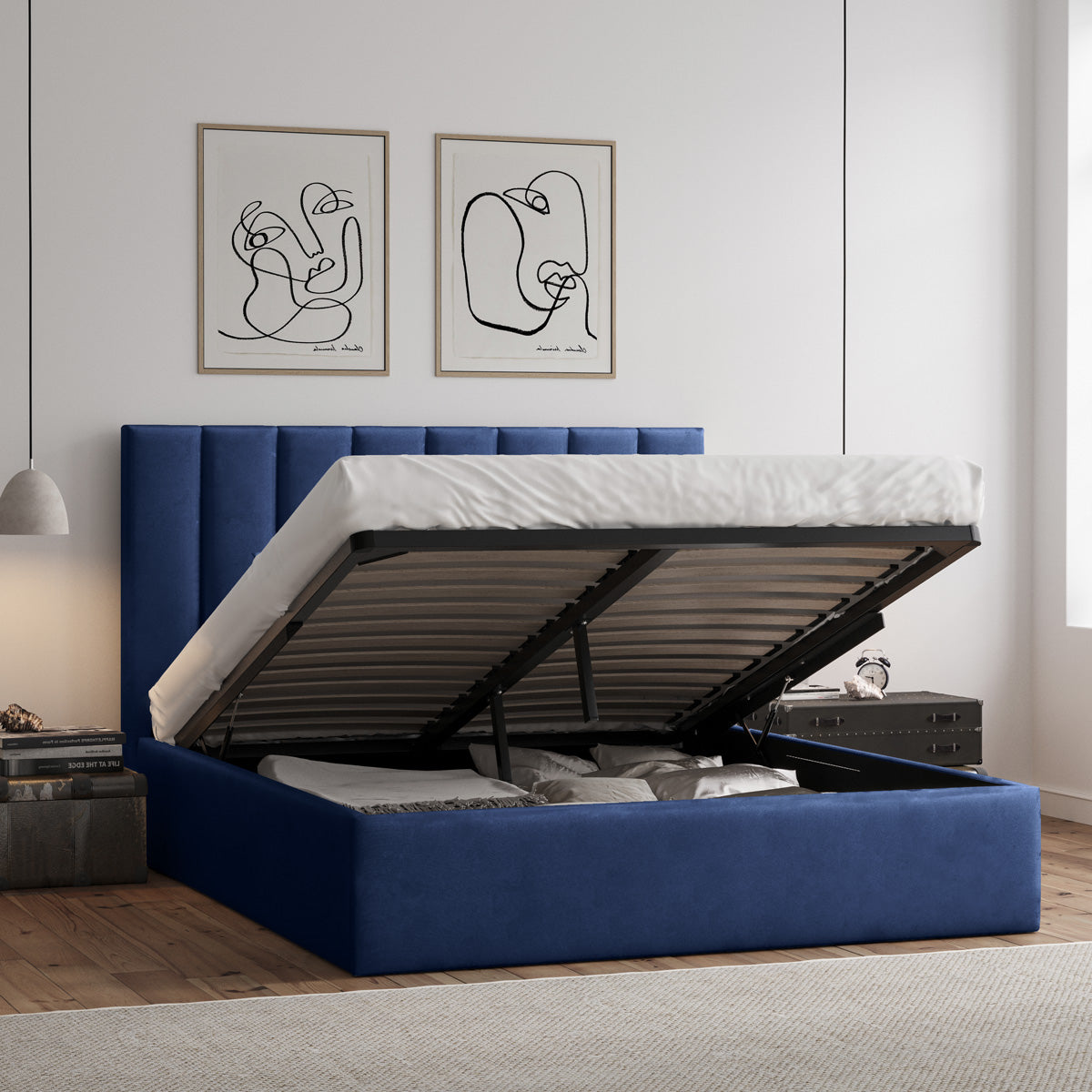 Celine Gas Lift Storage Bed Frame (Navy Blue Velvet)