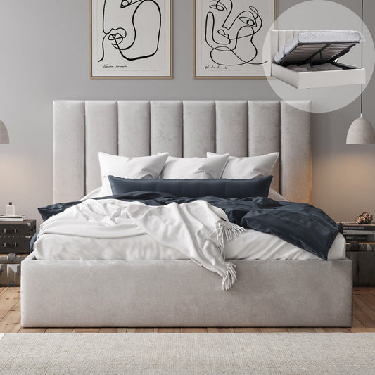 Celine Gas Lift Storage Bed Frame (Taupe Velvet)