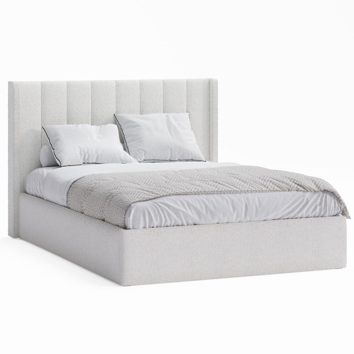 Emilie Gas Lift Storage Wing Bed Frame (Ivory White Boucle Fabric)
