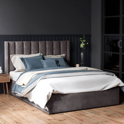 Emilie Gas Lift Storage Wing Bed Frame (Fossil Grey Velvet)