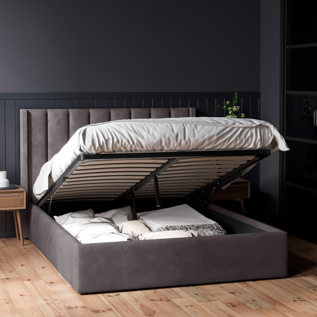 Emilie Gas Lift Storage Wing Bed Frame (Fossil Grey Velvet) Tommy Swiss — free download