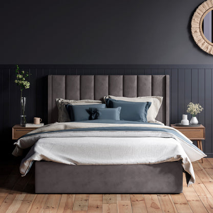 Emilie Gas Lift Storage Wing Bed Frame (Fossil Grey Velvet)