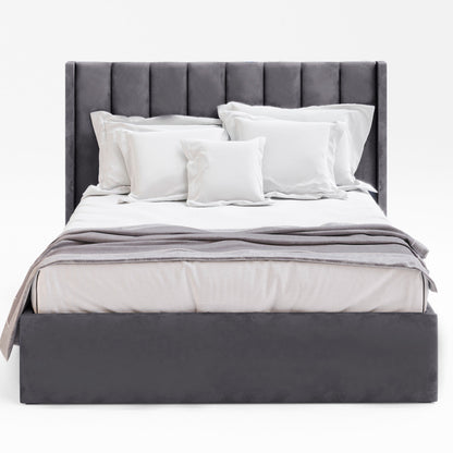 Emilie Gas Lift Storage Wing Bed Frame (Fossil Grey Velvet)