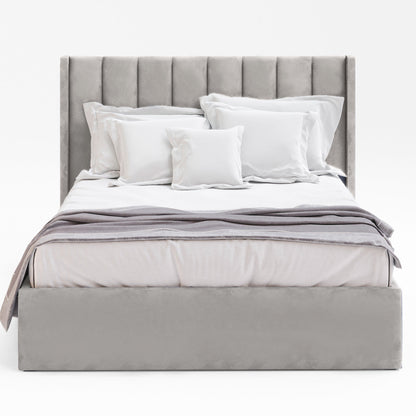 Emilie Gas Lift Storage Wing Bed Frame (Taupe White Velvet)